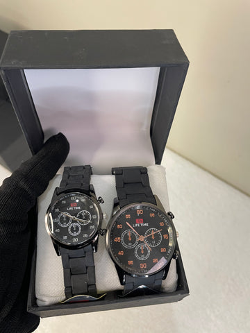 LIFE TIME Couple Watch Set – Matching Chronograph Fiber Strap Watches