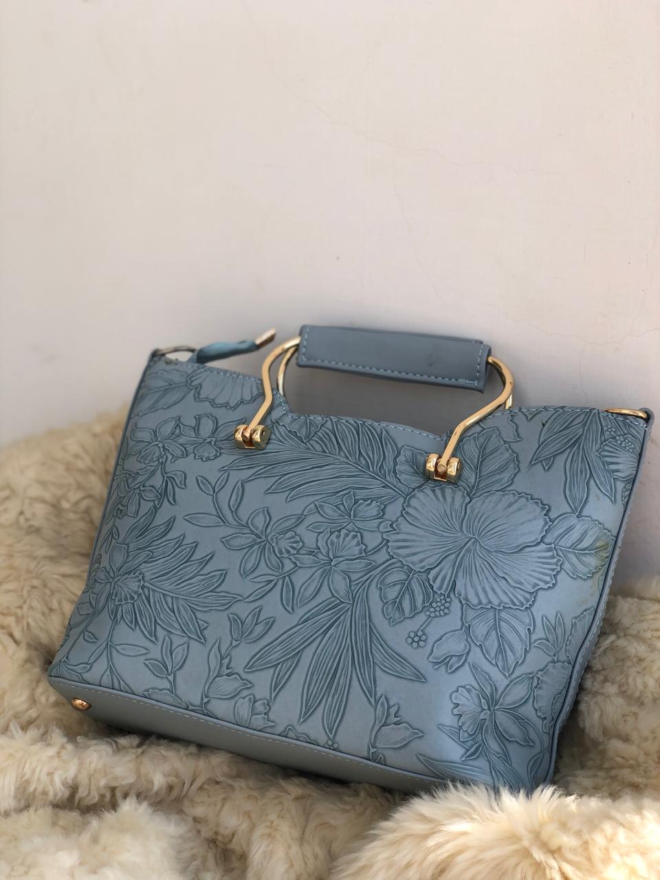 Sky Blue Embossed Handbag